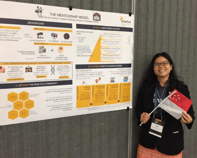 Joanna presenting The Mentorship Model poster at Enactus World Cup